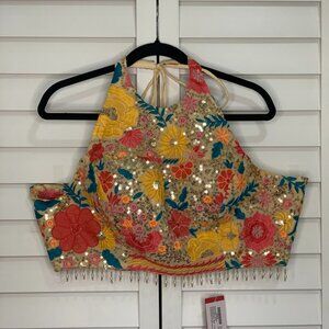 COPY - NWT - Multicolor Sequin Floral Embroidered Faux Georgette Lehenga Set - …